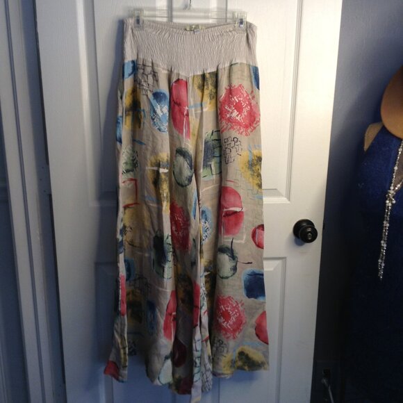 Camille & Co. "S" Italian Made Linen Palazzo Pants, Boho Chic, Geometric, Hippie - Picture 1 of 3